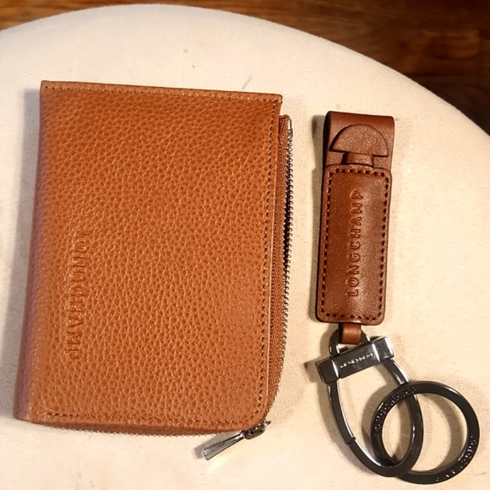 Longchamp Brown Leather Key & Card Holder Set - Picture 1 of 8